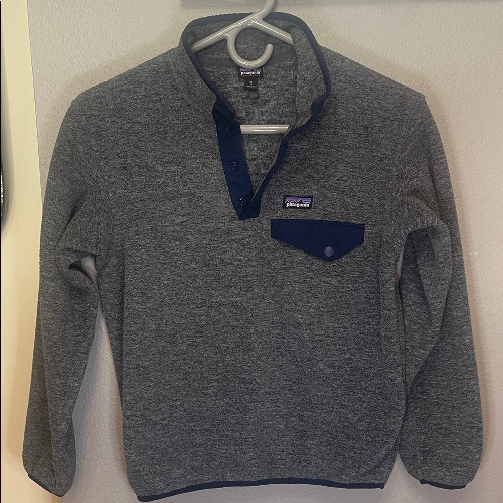 Patagonia snap fleece gray and blue boys M